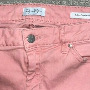 Jessica Simpson Women's Rolled Crop Skinny Jeans Peach Salmon